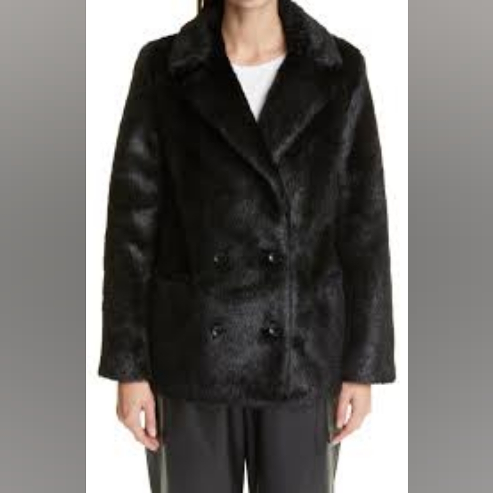 STAND STUDIO Annabelle Double-Breasted Faux-Fur Jacket - Black